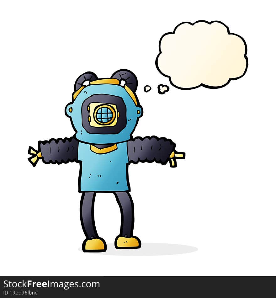 cartoon deep sea diver with thought bubble