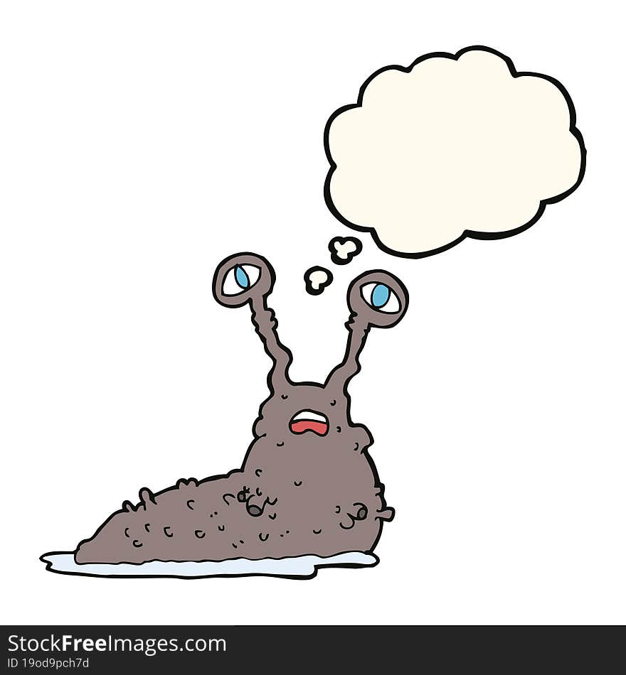 cartoon gross slug with thought bubble