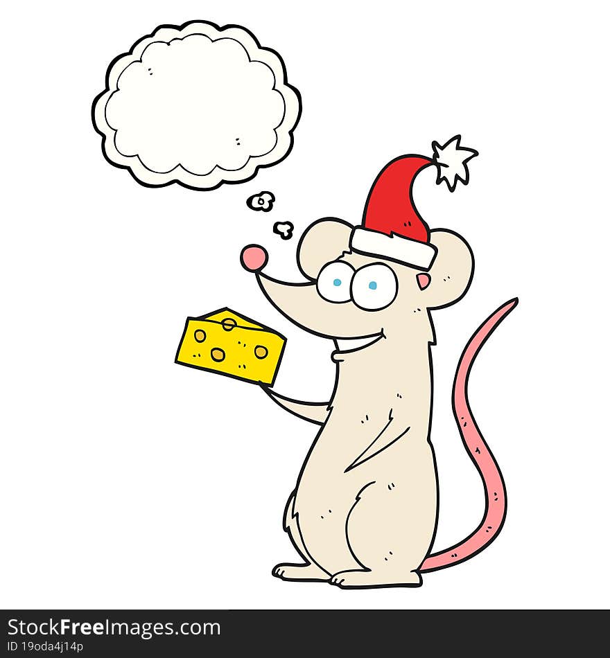 freehand drawn thought bubble cartoon christmas mouse