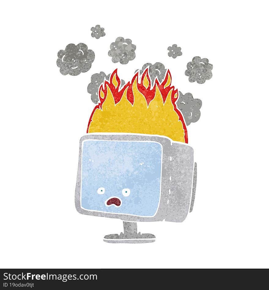 Cartoon Burning Computer