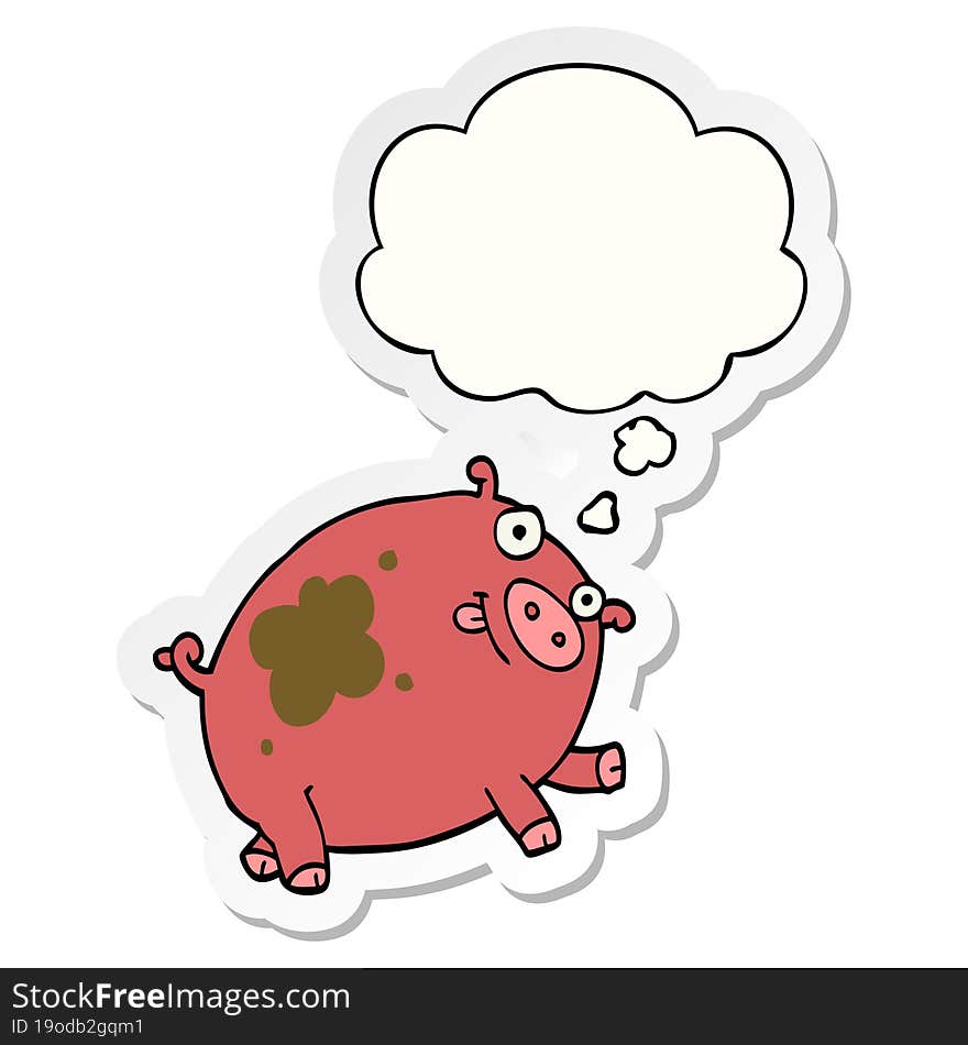 cartoon pig and thought bubble as a printed sticker