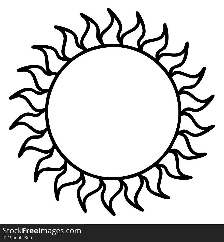 black line tattoo of a sun