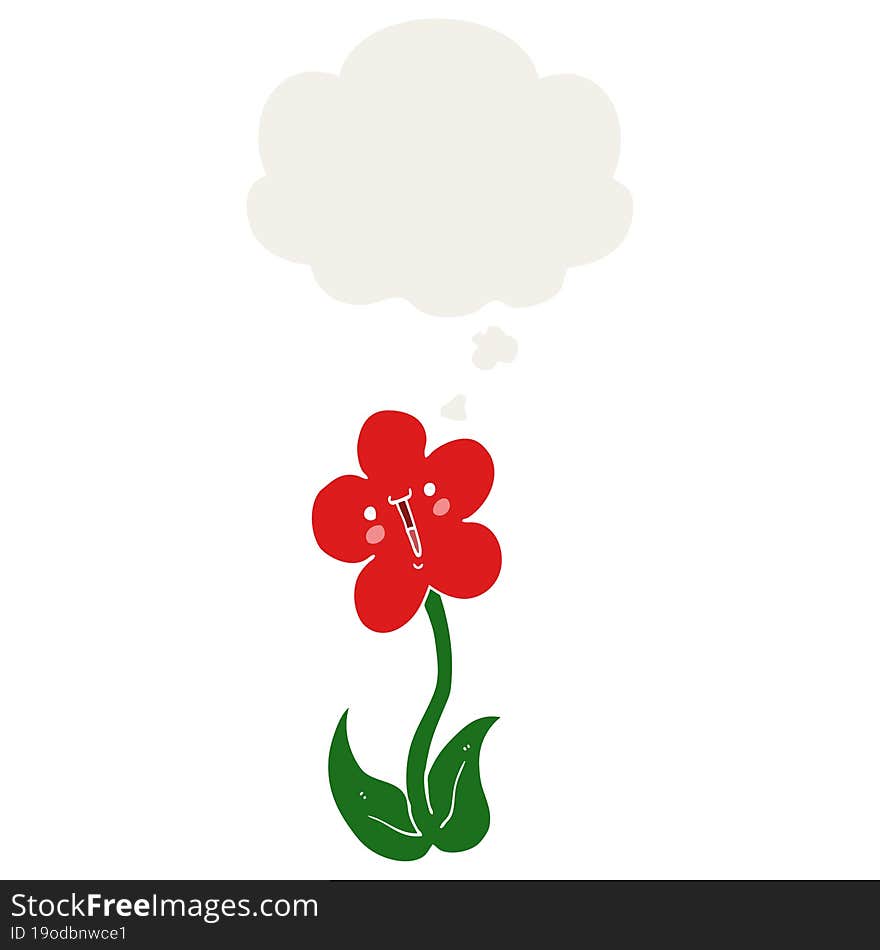 cartoon flower and thought bubble in retro style