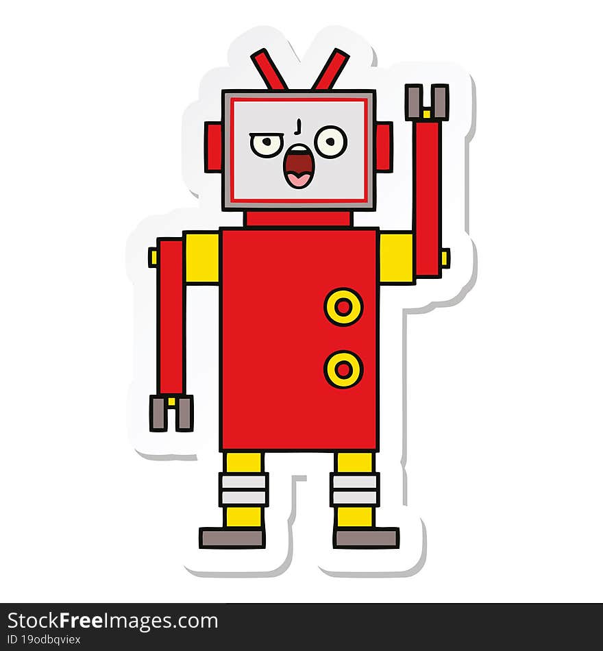 Sticker Of A Cute Cartoon Angry Robot