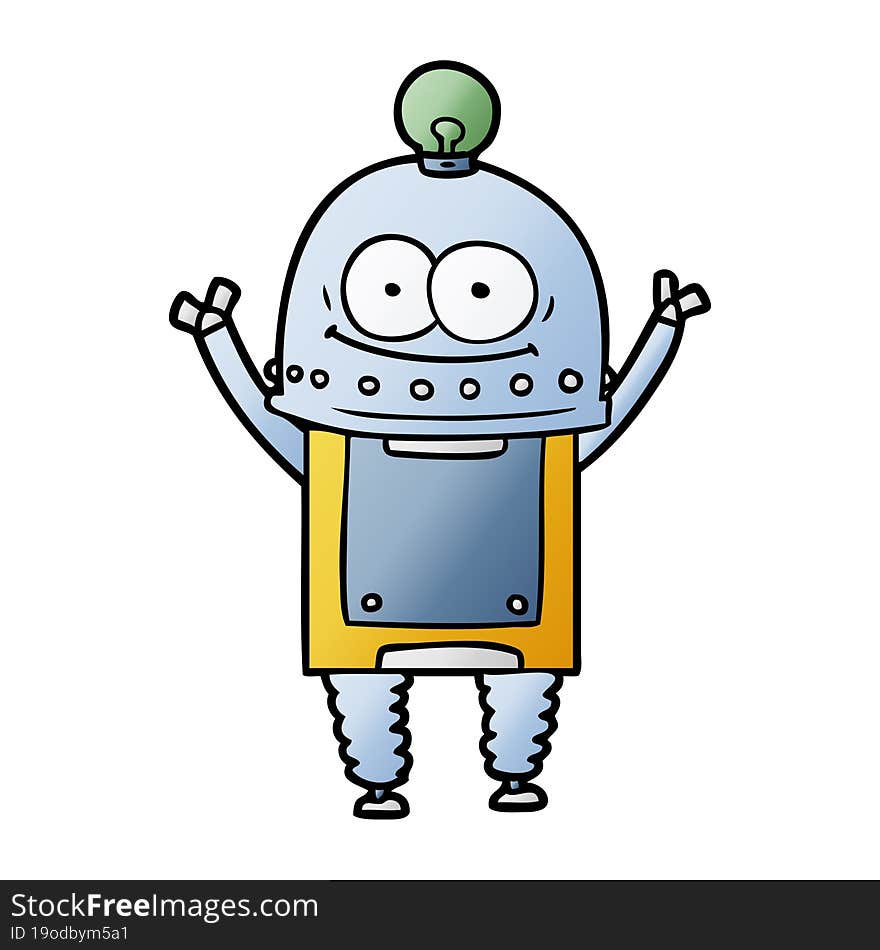 happy carton robot with light bulb. happy carton robot with light bulb