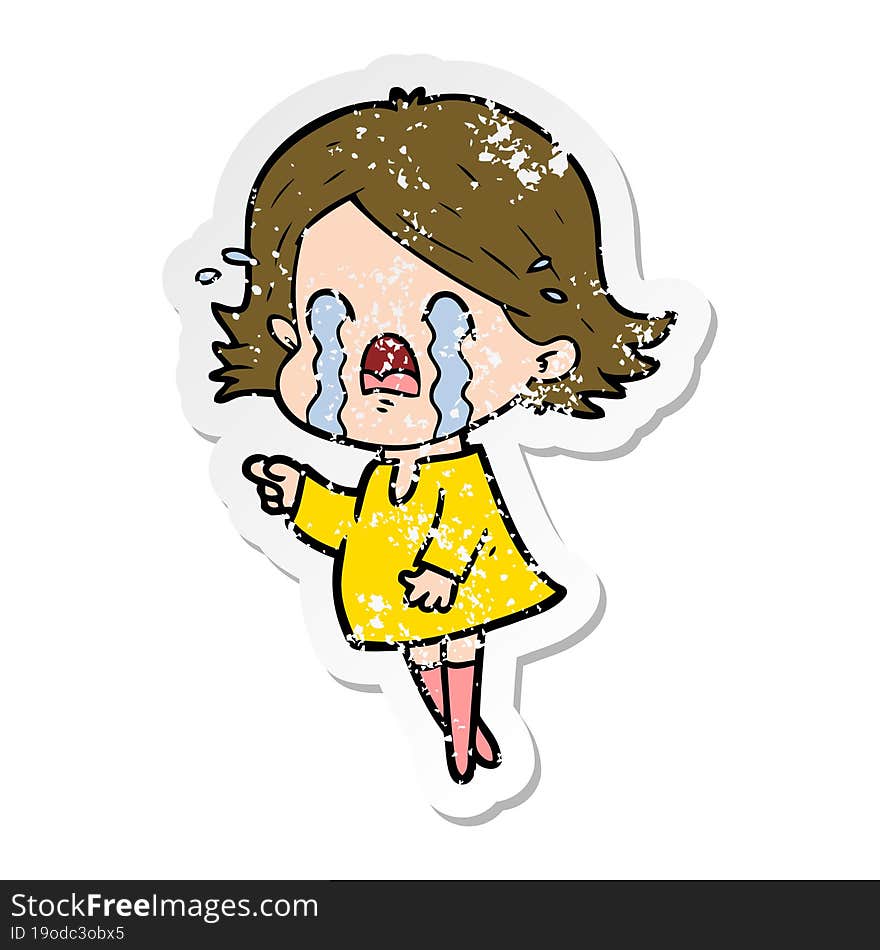 Distressed Sticker Of A Cartoon Woman Crying