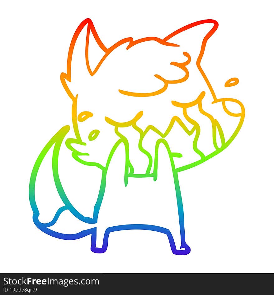 rainbow gradient line drawing of a crying fox cartoon