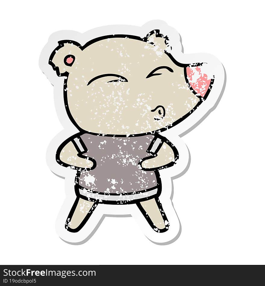 Distressed Sticker Of A Cartoon Whistling Bear