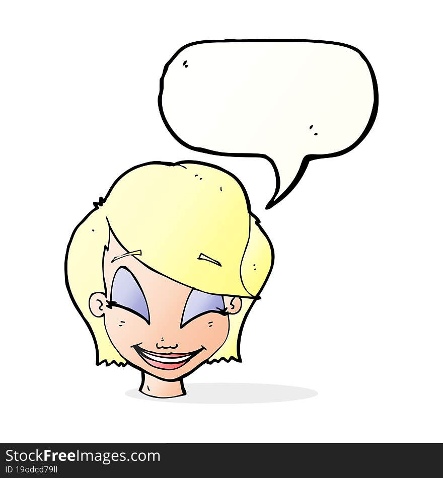 cartoon pretty female face with speech bubble