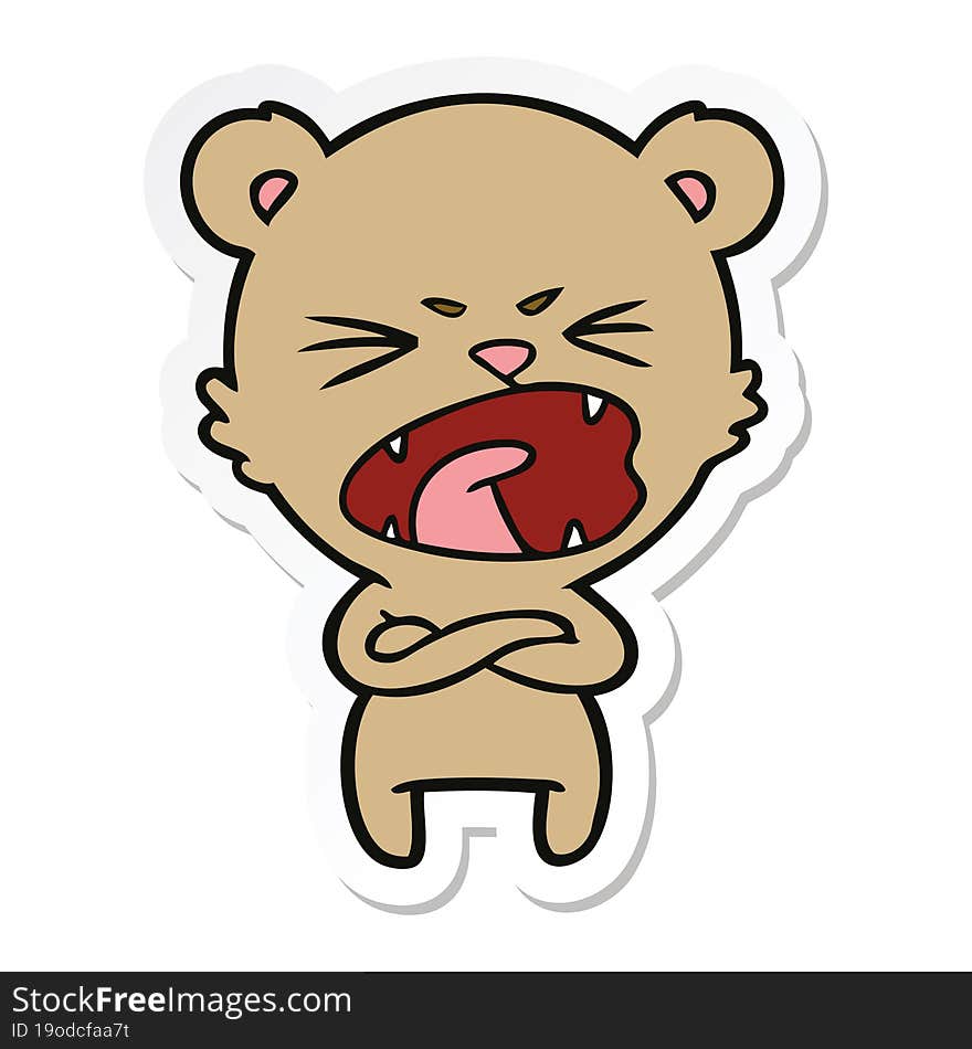 sticker of a angry cartoon bear shouting