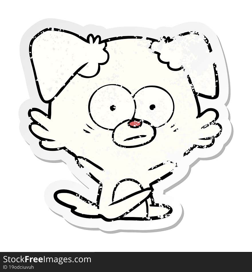 distressed sticker of a nervous dog cartoon