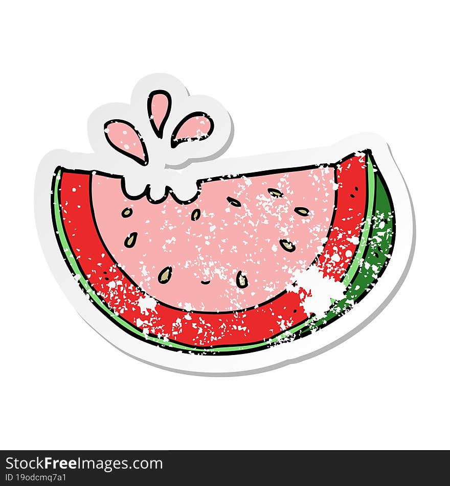 distressed sticker of a cartoon watermelon