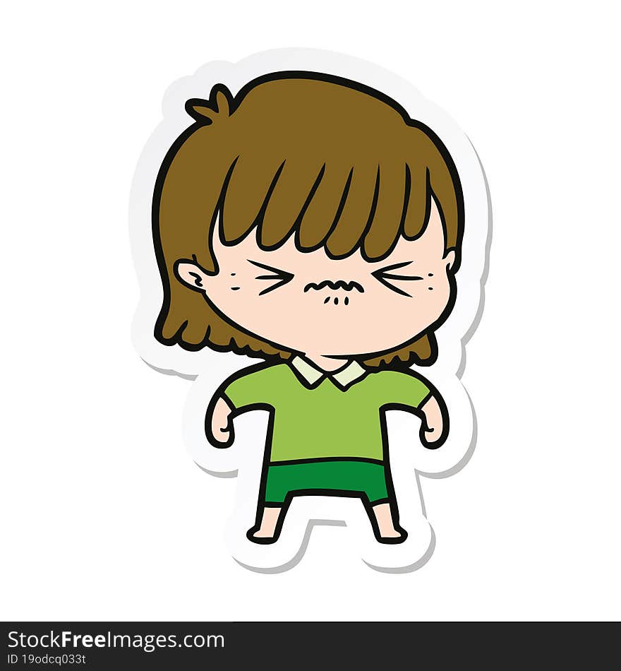 sticker of a annoyed cartoon girl