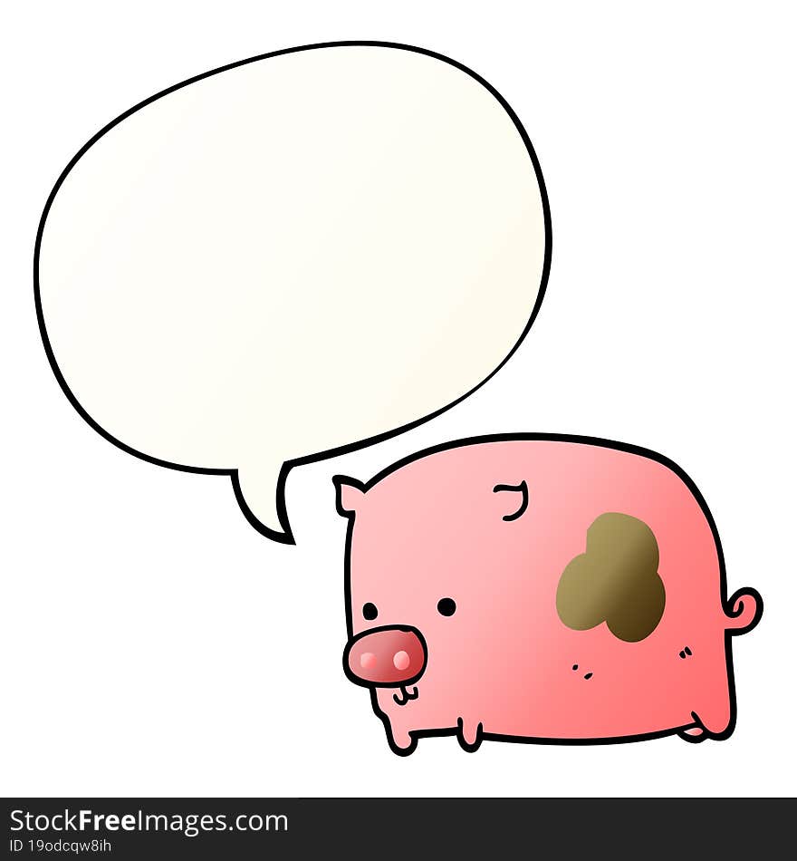 cartoon pig and speech bubble in smooth gradient style