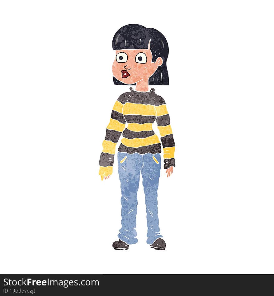 retro cartoon woman in casual clothes