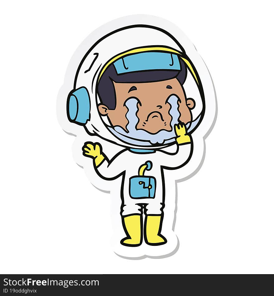 sticker of a cartoon crying astronaut