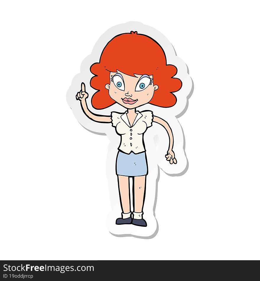 Sticker Of A Cartoon Happy Woman With Idea