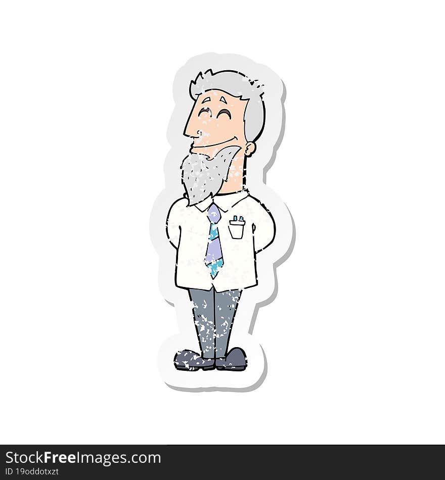 retro distressed sticker of a cartoon psychologist