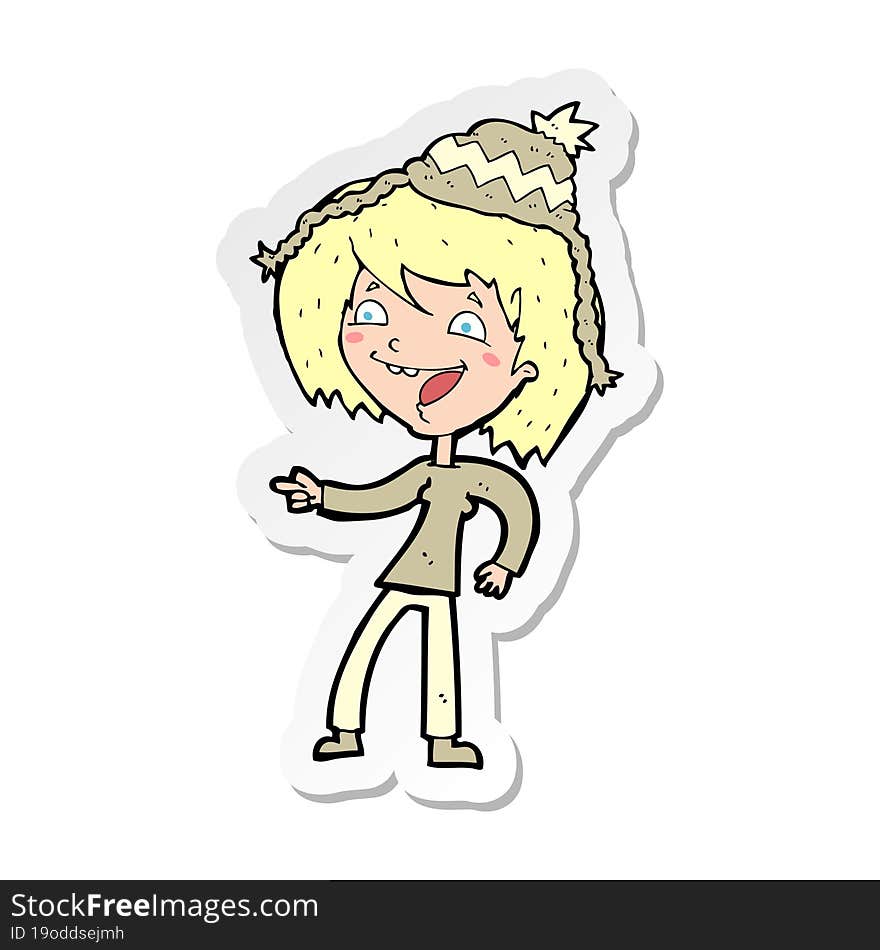 sticker of a cartoon woman wearing hat