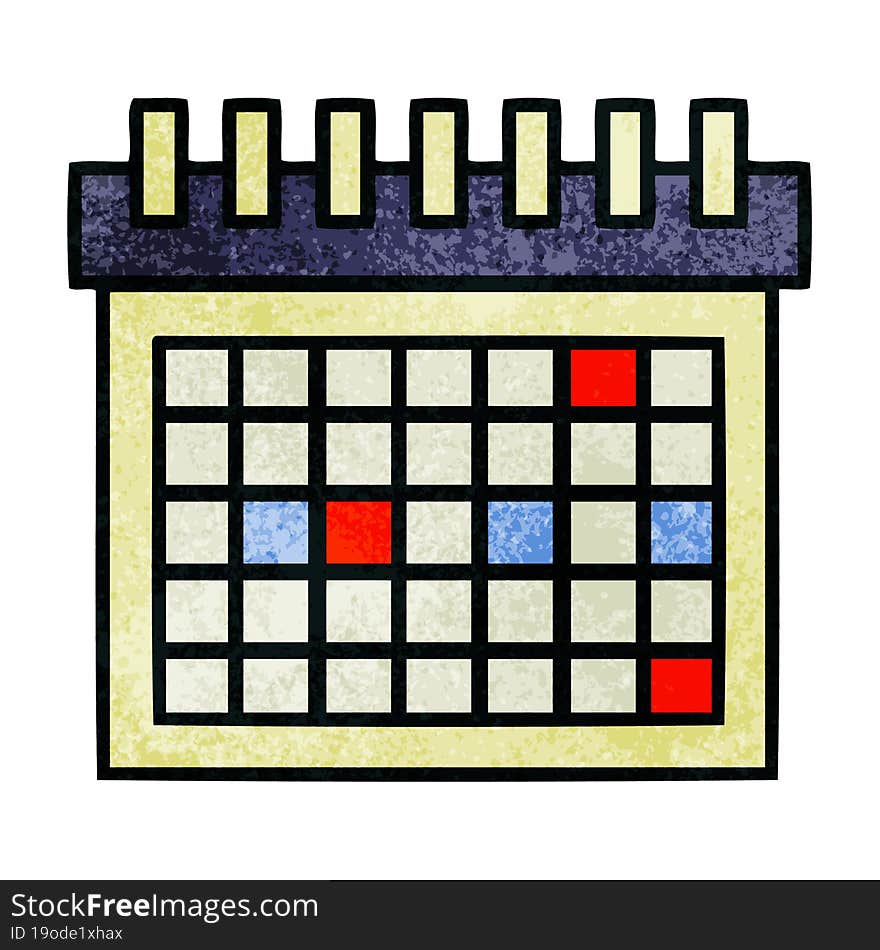 retro grunge texture cartoon of a work calendar