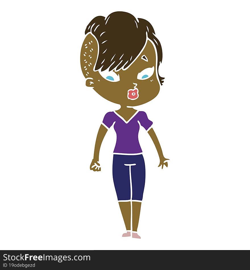 Flat Color Style Cartoon Surprised Girl