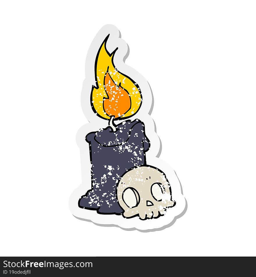 Distressed Sticker Of A Cartoon Skull And Candle