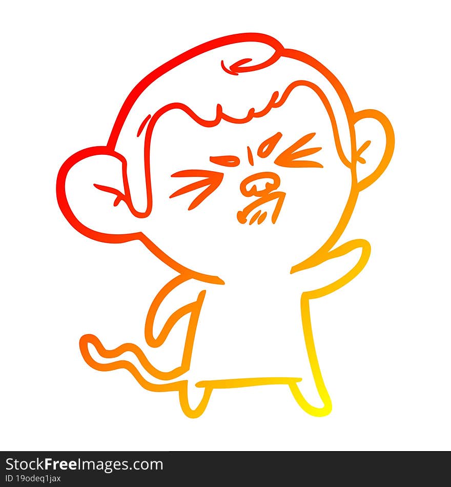 warm gradient line drawing cartoon angry monkey