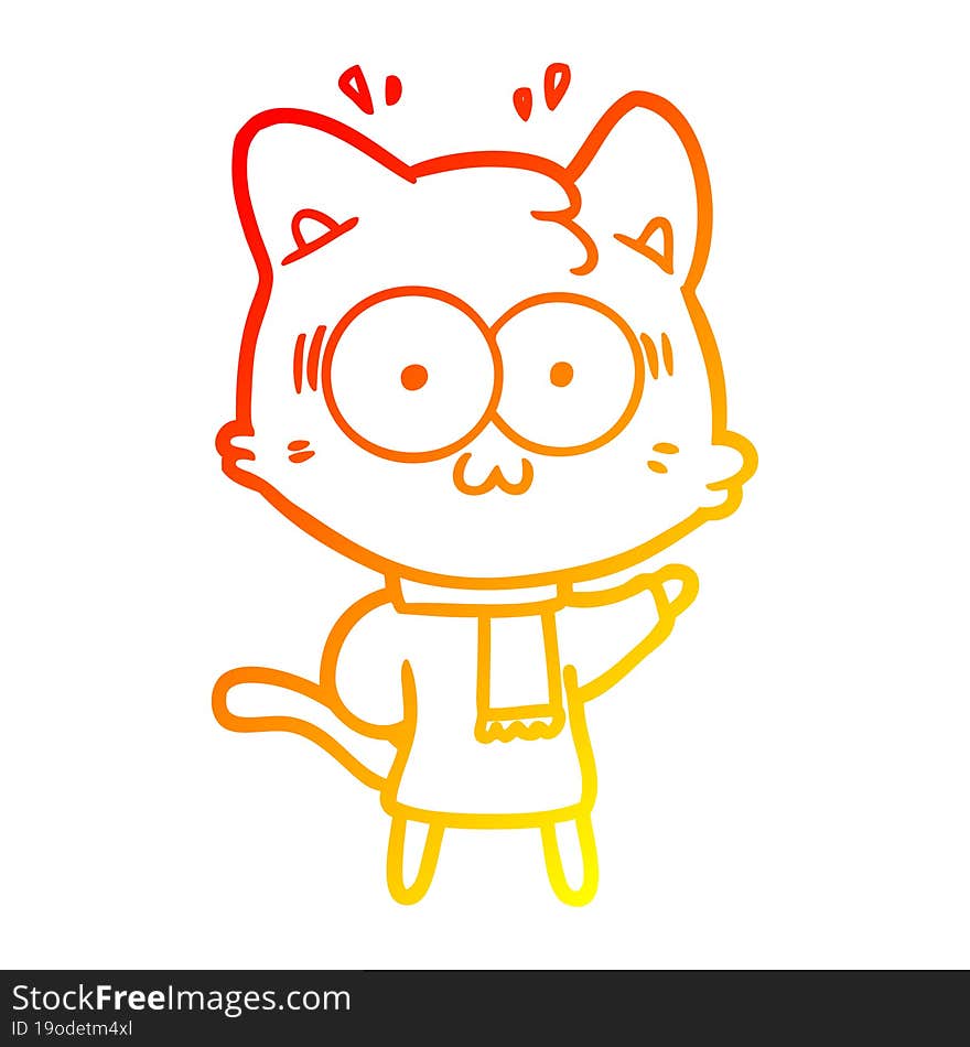 warm gradient line drawing cartoon surprised cat wearing warm winter clothes