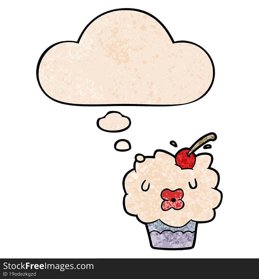 cartoon cupcake and thought bubble in grunge texture pattern style