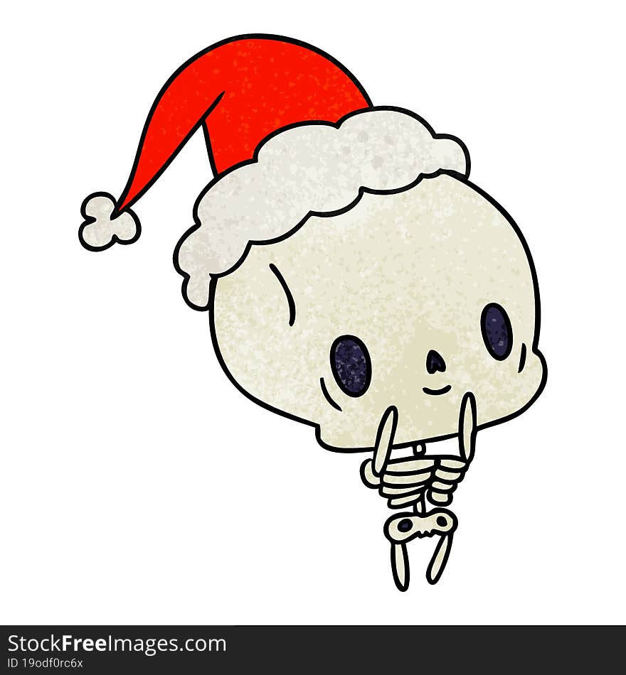 christmas textured cartoon of kawaii skeleton