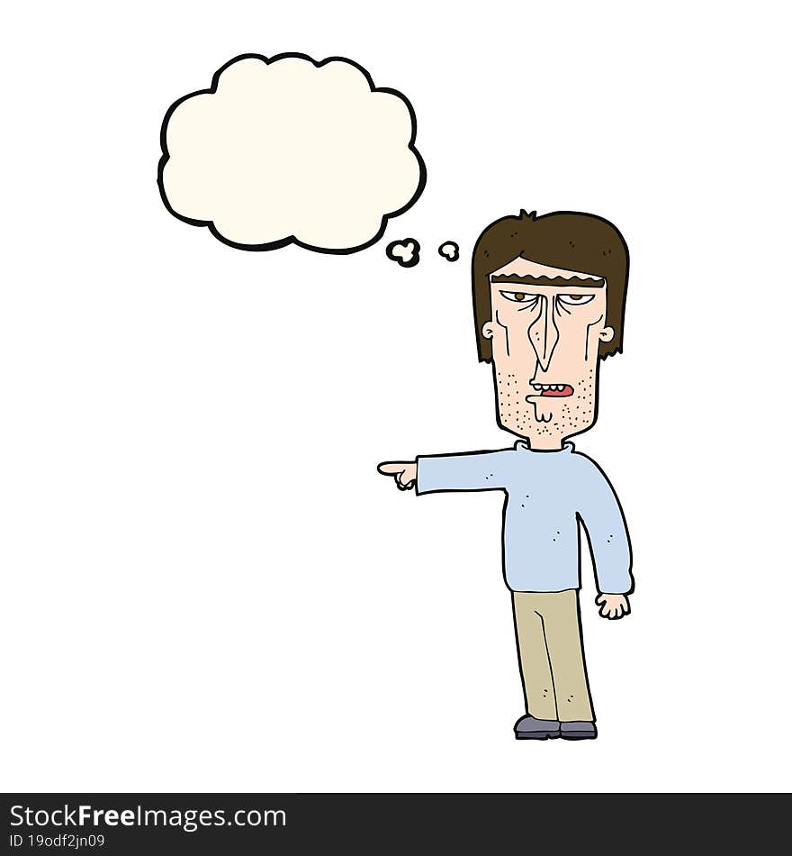 cartoon pointing man with thought bubble