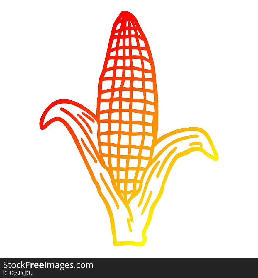 warm gradient line drawing of a cartoon healthy corn