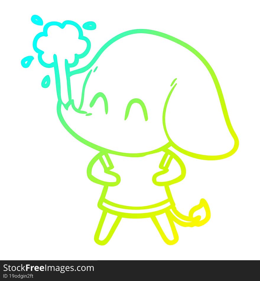 cold gradient line drawing cute cartoon elephant spouting water