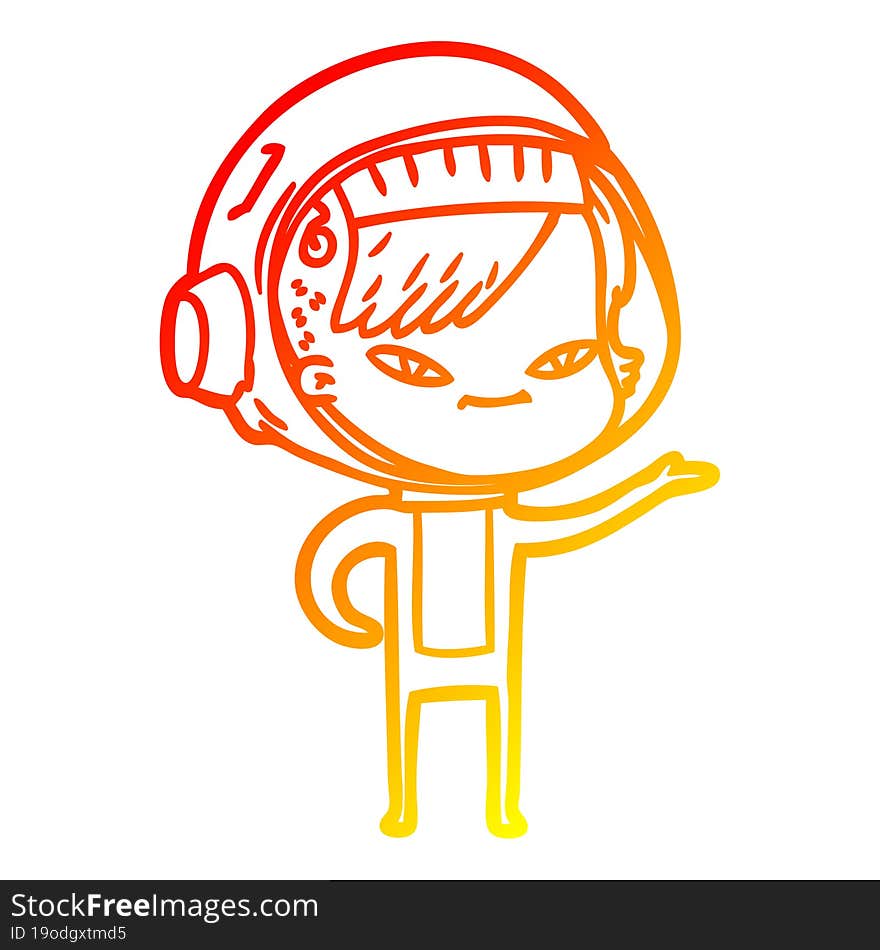 Warm Gradient Line Drawing Cartoon Astronaut Woman