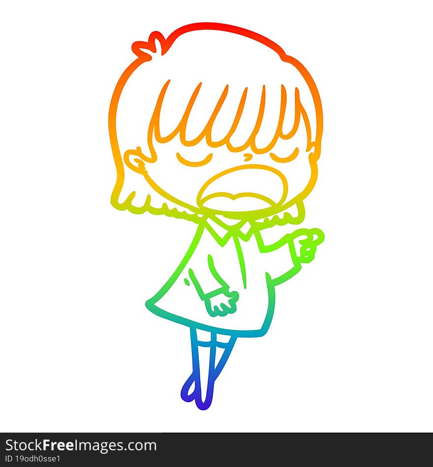 Rainbow Gradient Line Drawing Cartoon Woman Talking Loudly