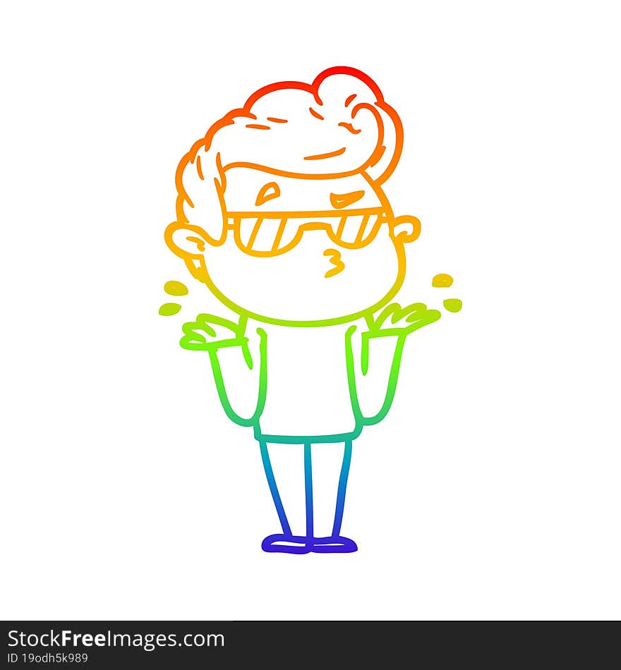 Rainbow Gradient Line Drawing Cartoon Cool Guy