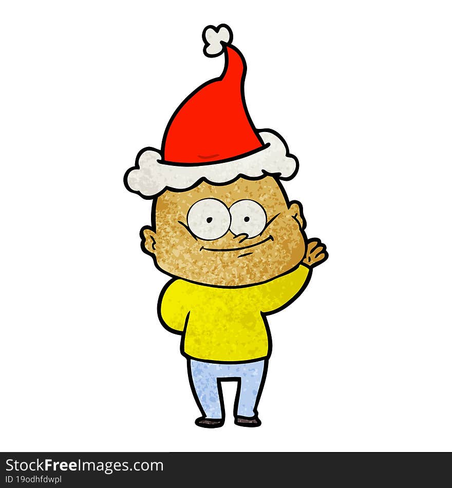 textured cartoon of a bald man staring wearing santa hat