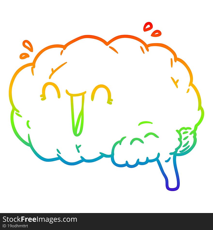 rainbow gradient line drawing of a cartoon brain laughing