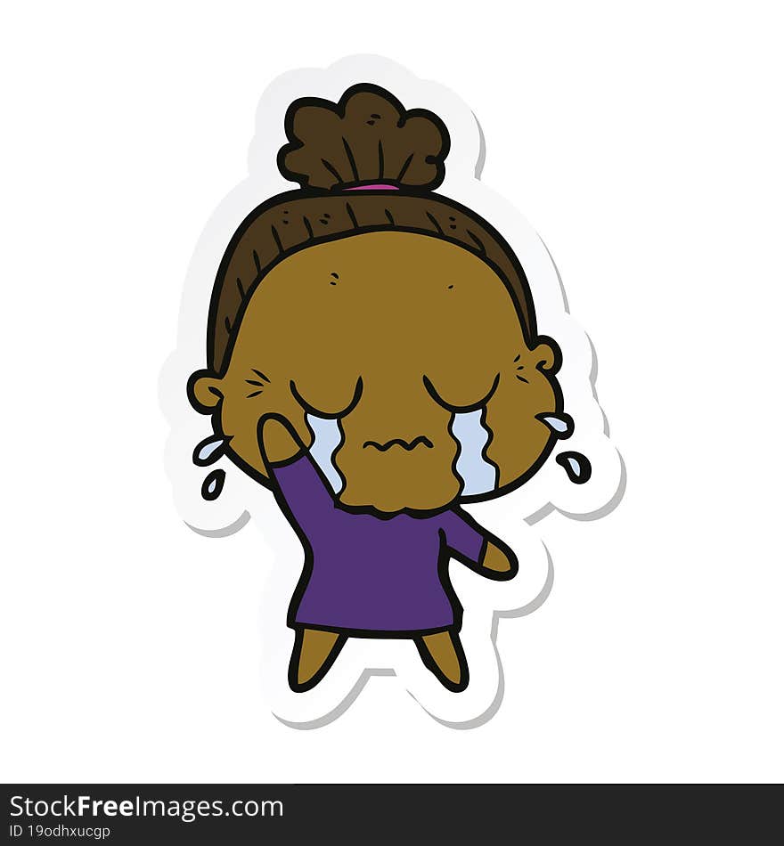 sticker of a cartoon crying old lady