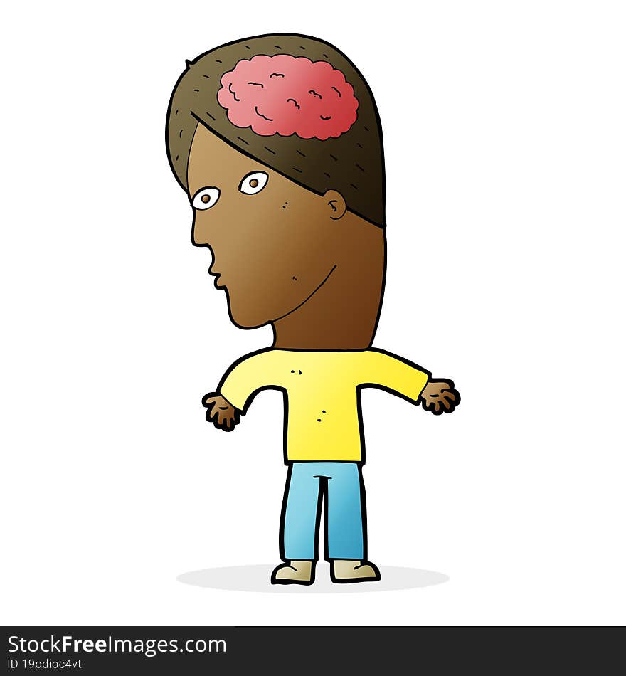 cartoon man with brain symbol