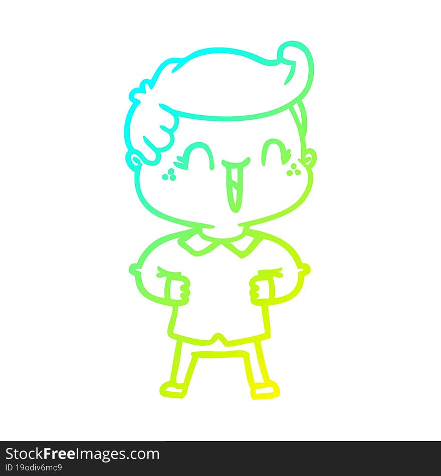 cold gradient line drawing cartoon laughing boy with hands on hips