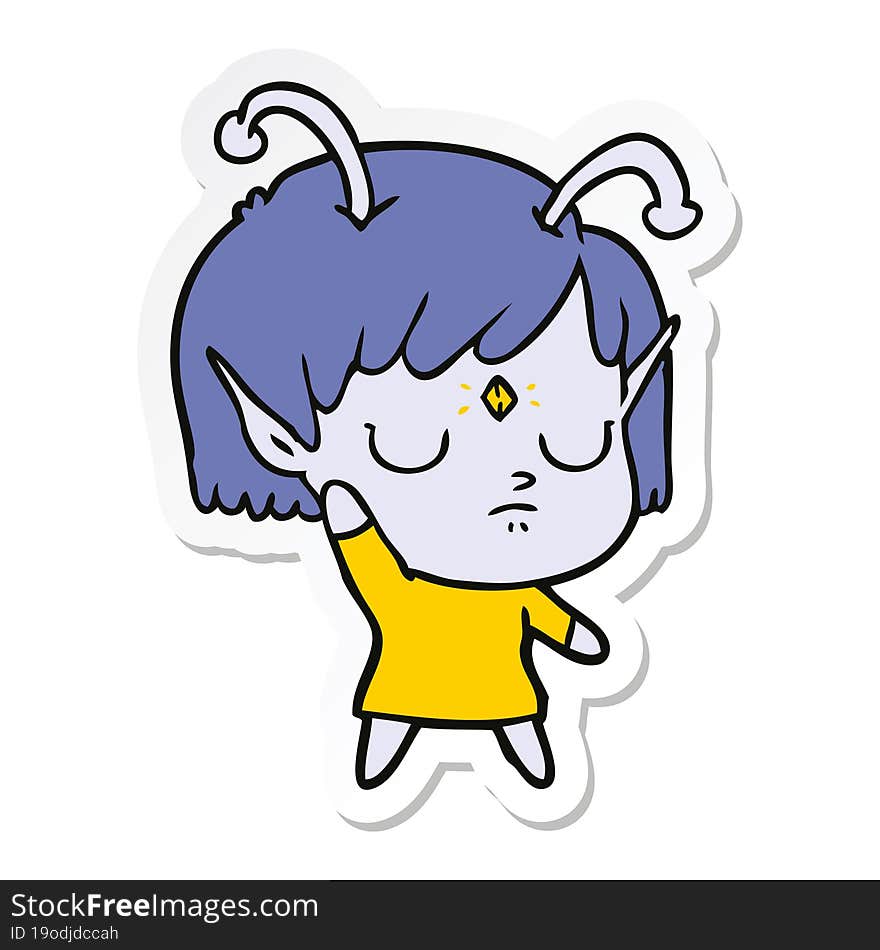 sticker of a cartoon alien girl