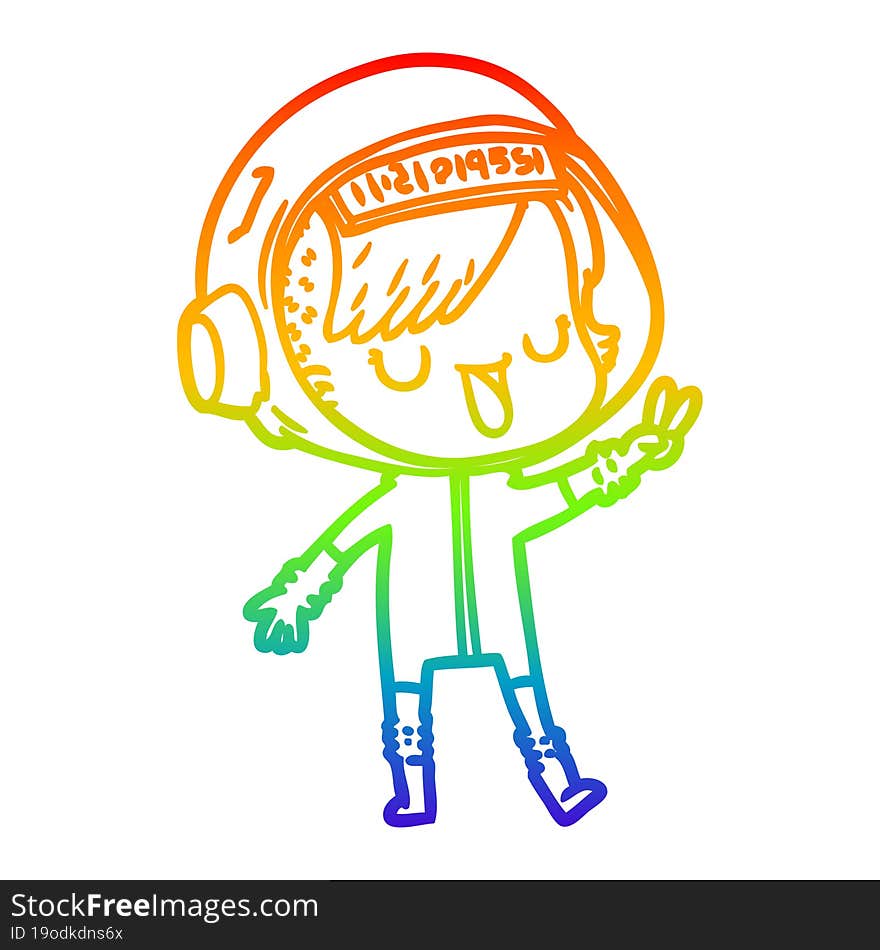 rainbow gradient line drawing of a cartoon astronaut woman