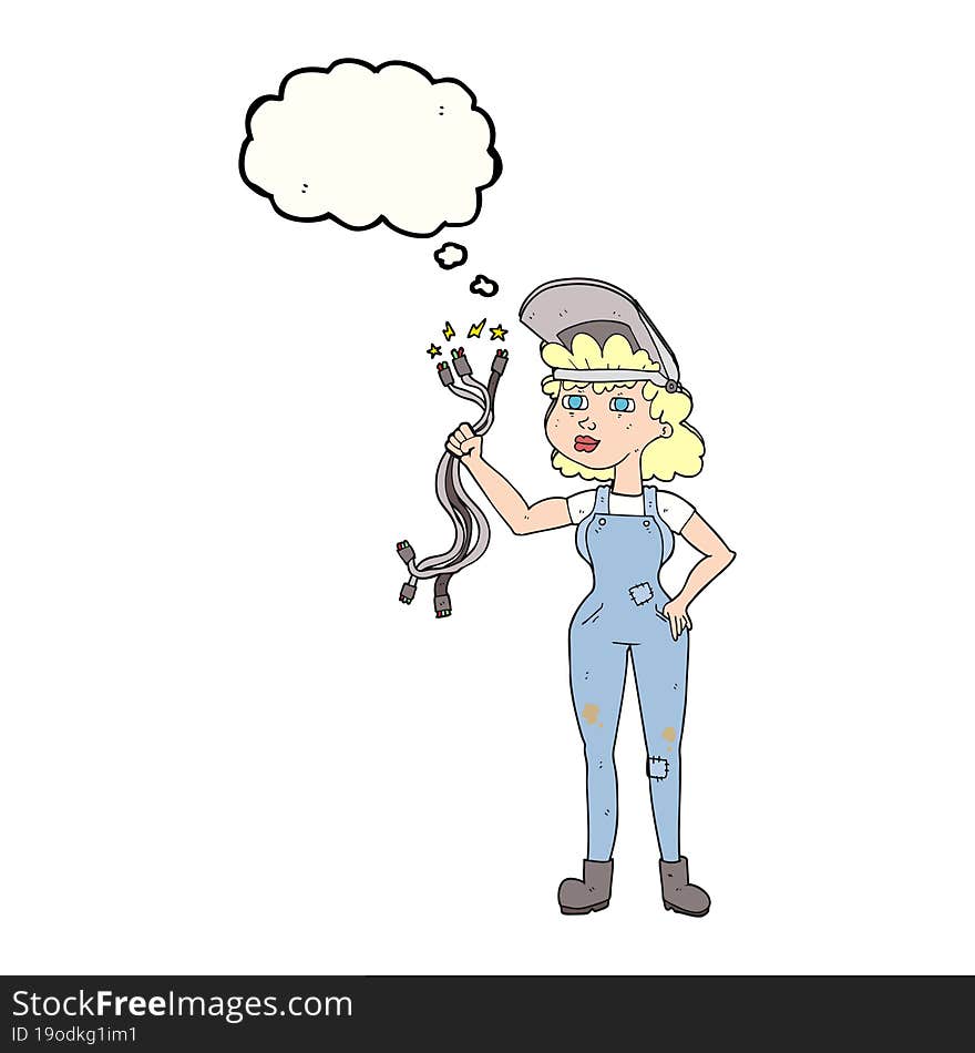 thought bubble cartoon electrician woman