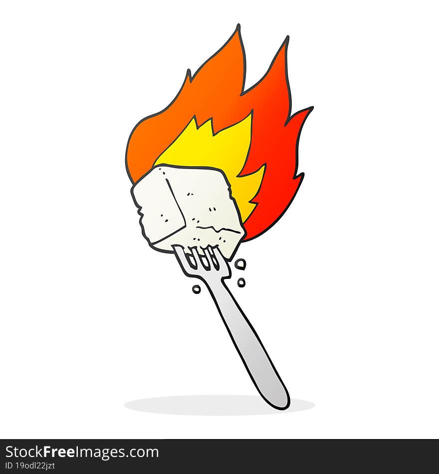 cartoon flaming tofu on fork