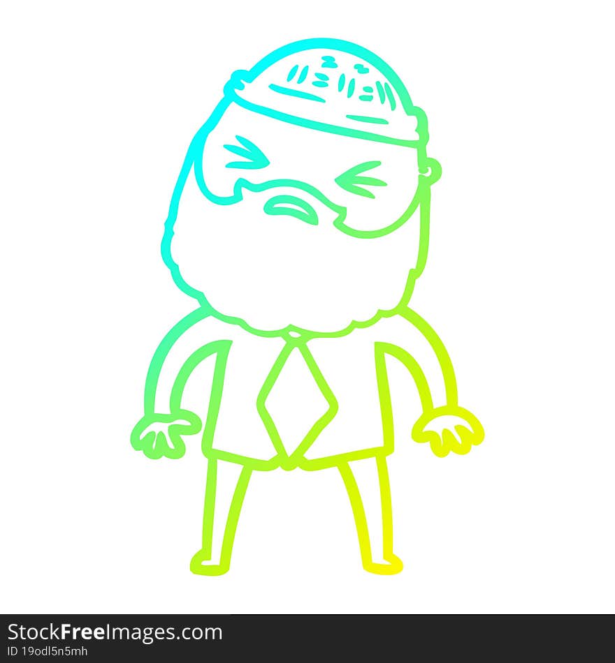 cold gradient line drawing cartoon man with beard