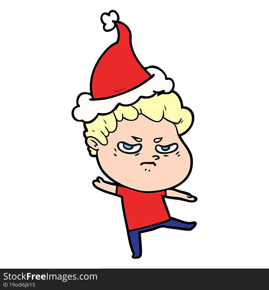 Line Drawing Of A Angry Man Wearing Santa Hat