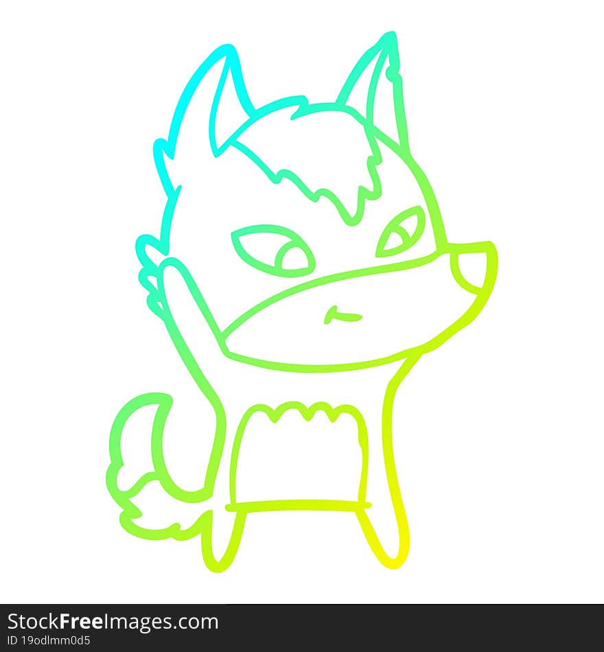 cold gradient line drawing friendly cartoon wolf