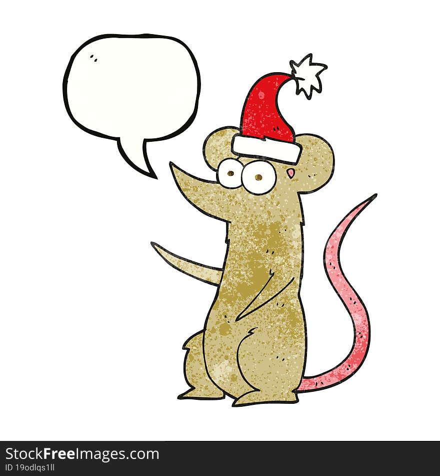 Speech Bubble Textured Cartoon Mouse Wearing Christmas Hat