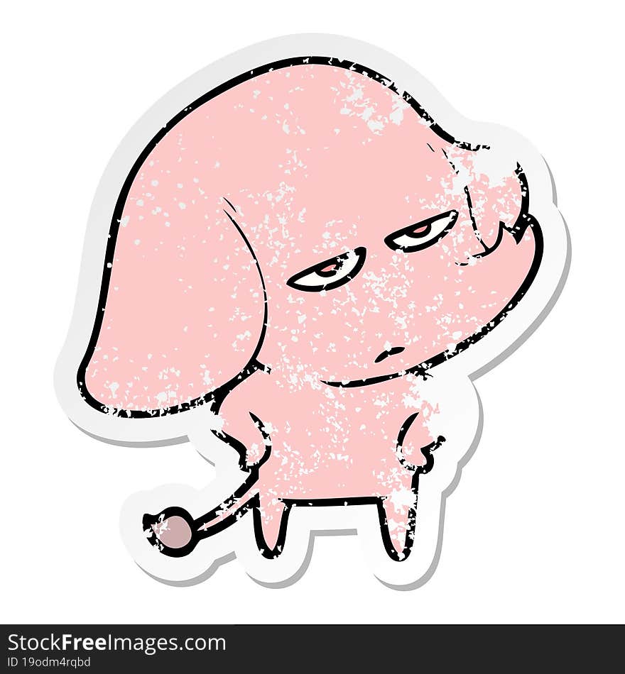 distressed sticker of a annoyed cartoon elephant